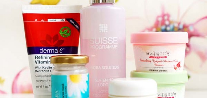 Fancy-Фавориты Января 2014, My Beauty Diary Strawberry Yogurt Amino Acid Cleanser, My Beauty Diary Aloe Amino Acid Cleanser, Suisse Programme Hydra Solution Hydra Solution Softening Lotion, Derma E Vitamin A Pore Refining Mask, Isvara Organics Clear Skin Facial Mask, Reviva Labs, Problem Skin Mask