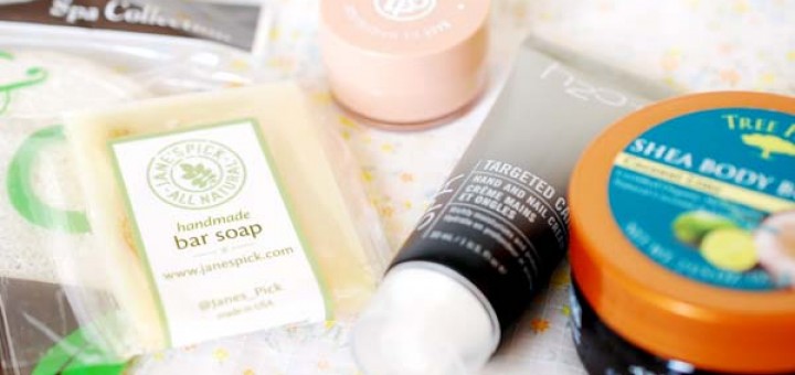 beautybox5 March 2014,Bellapierre Cosmetics Makeup Base, Targeted Care Hand and Nail Cream, Tree Hut Body Butter Coconut and Lime, Tree Hut Body Butter Coconut and Lime, Jane's Pick All Natural Soaps, Swissco Loofah & Terry Facial Pad